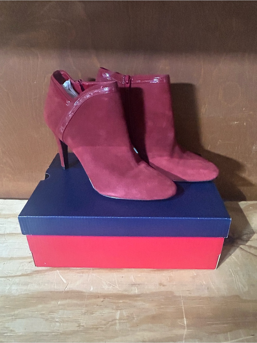 Nine West Burgundy Suede Stiletto Ankle Boots
